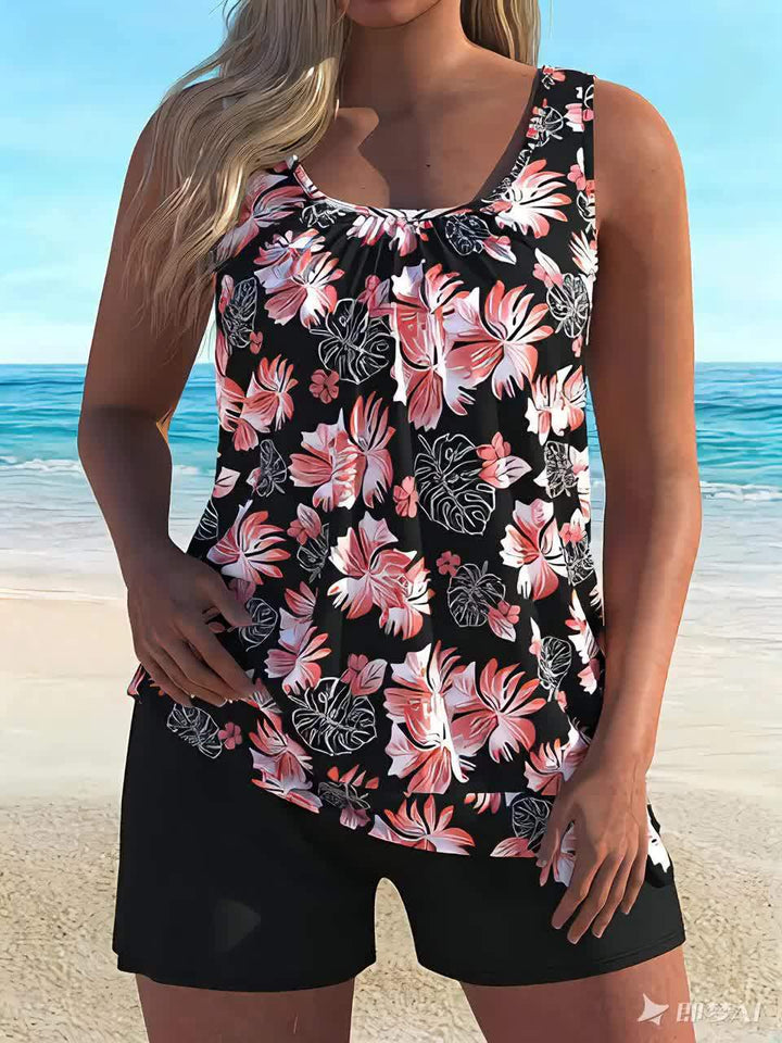Kira | Stylish Tropical Floral Print Tankini With Shorts Set