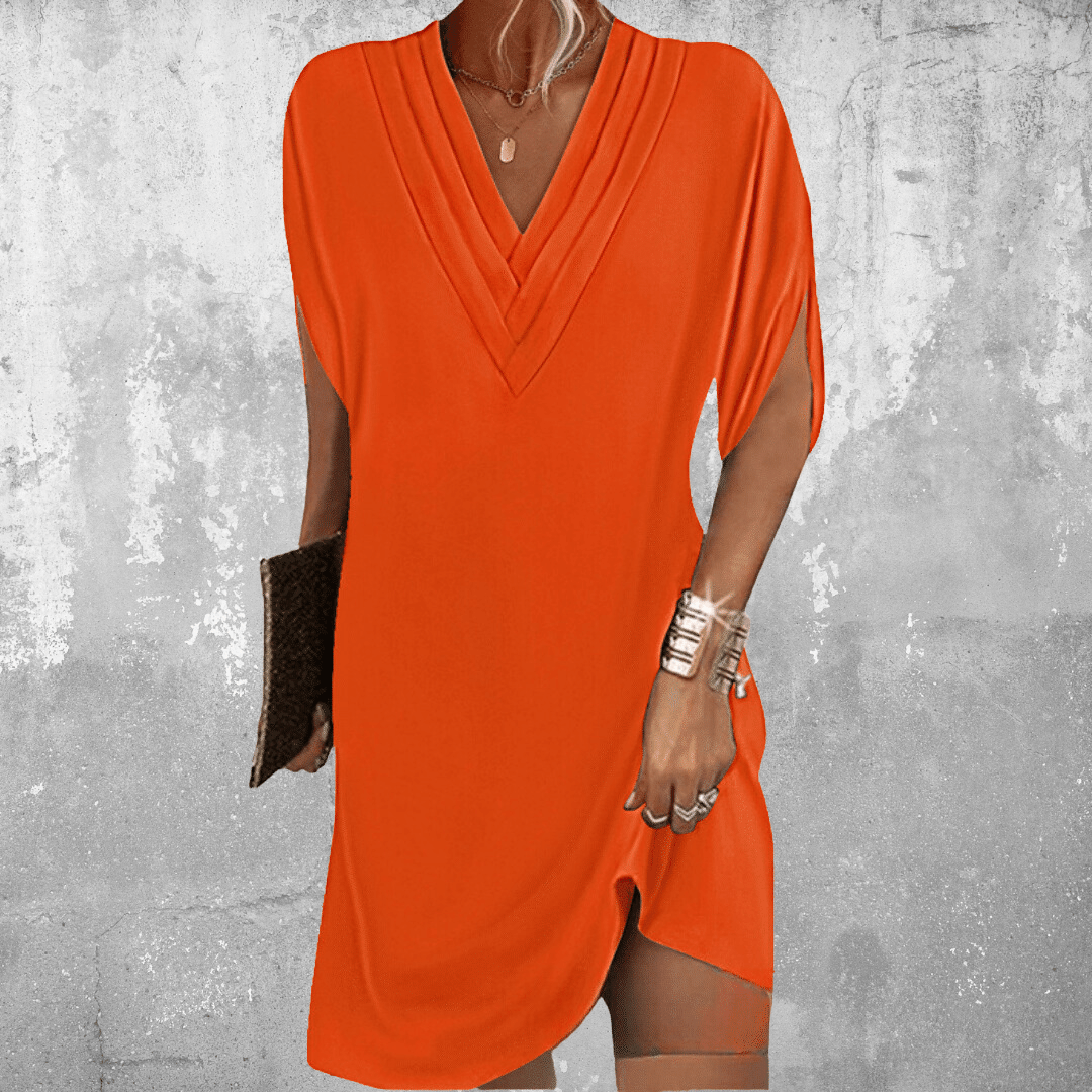 Brielle | Elegant V-Neck Wrap Midi Dress With Short Sleeves