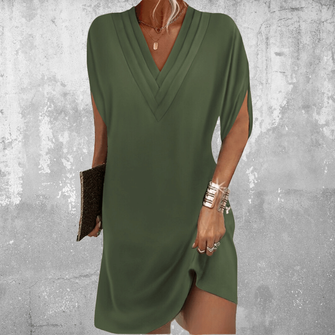 Brielle | Elegant V-Neck Wrap Midi Dress With Short Sleeves