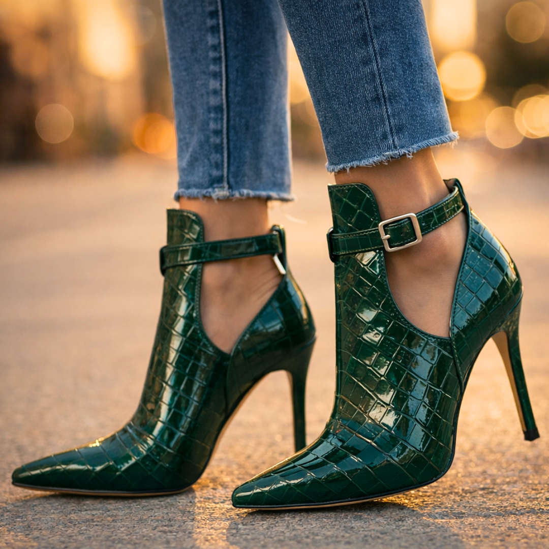 Hannah | Stylish Croc-Embossed Pointed Toe Stiletto Ankle Boots