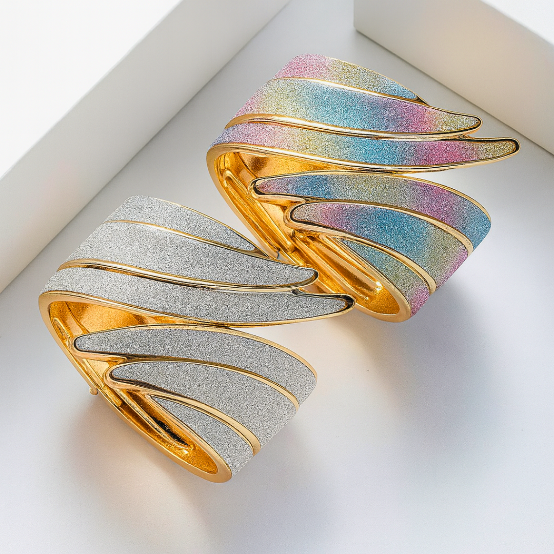 Esther | Chic Sculpted Wide Cuff Bracelet With Shimmer Panels