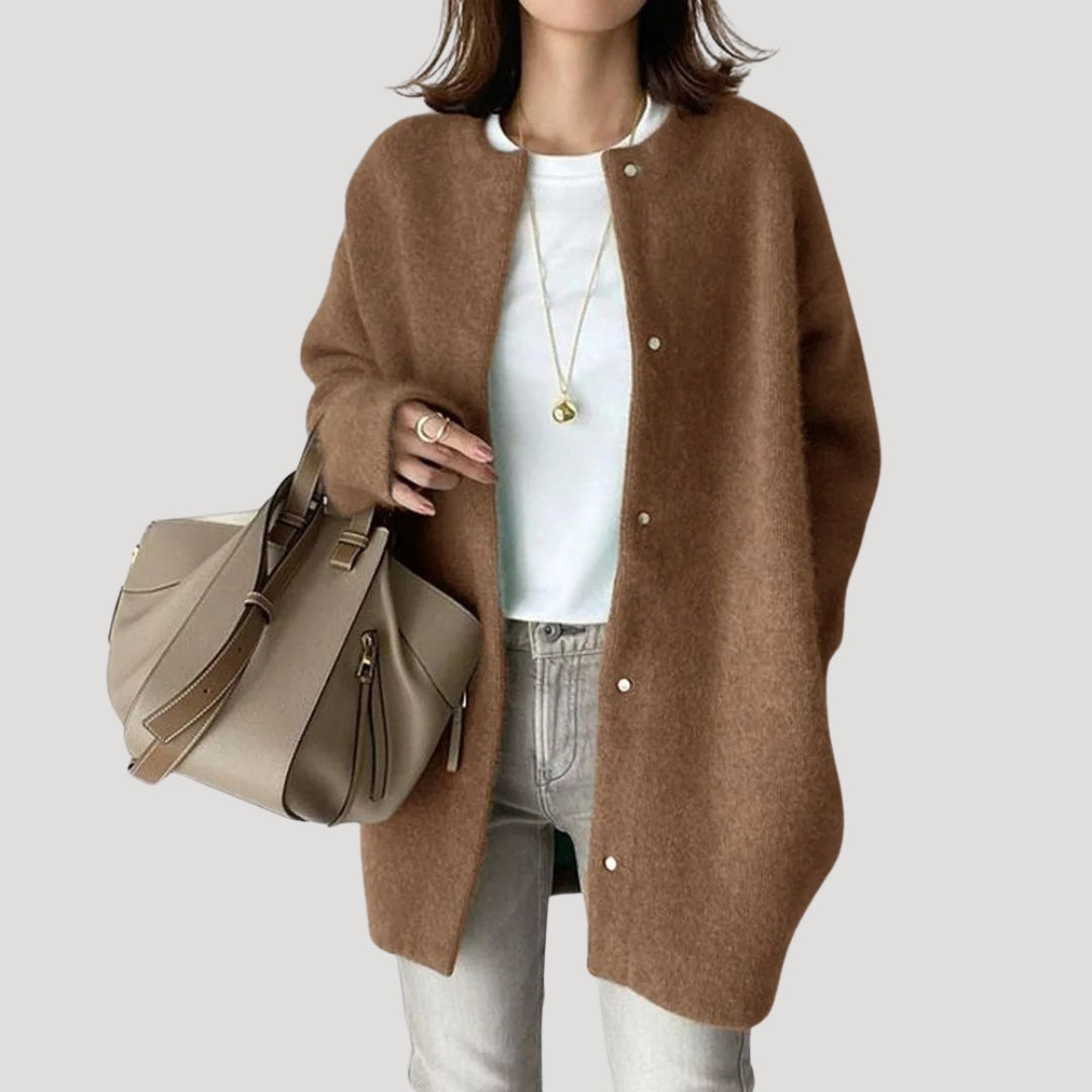 Hannah | Elegant Long Wool Cardigan With Button Front Detail