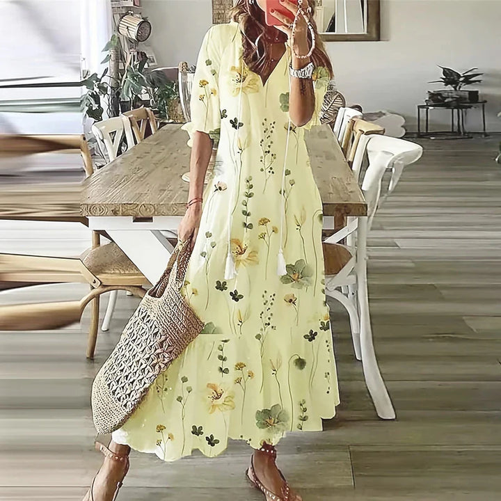Hannah | Stylish Floral Print Puff Sleeve Maxi Dress