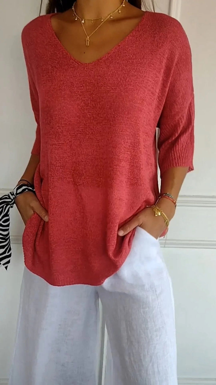Wynette | Effortless V-Neck Three Quarter Sleeve Knit Top