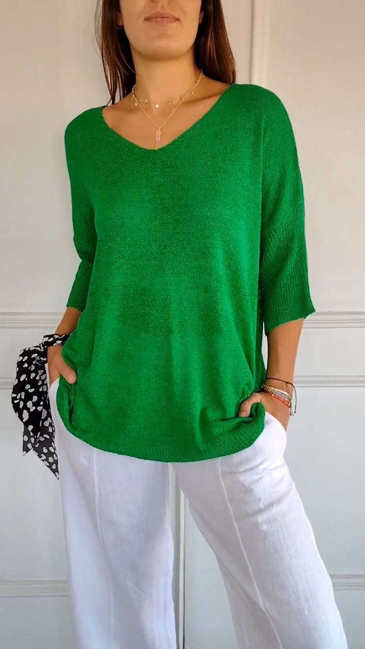 Wynette | Effortless V-Neck Three Quarter Sleeve Knit Top