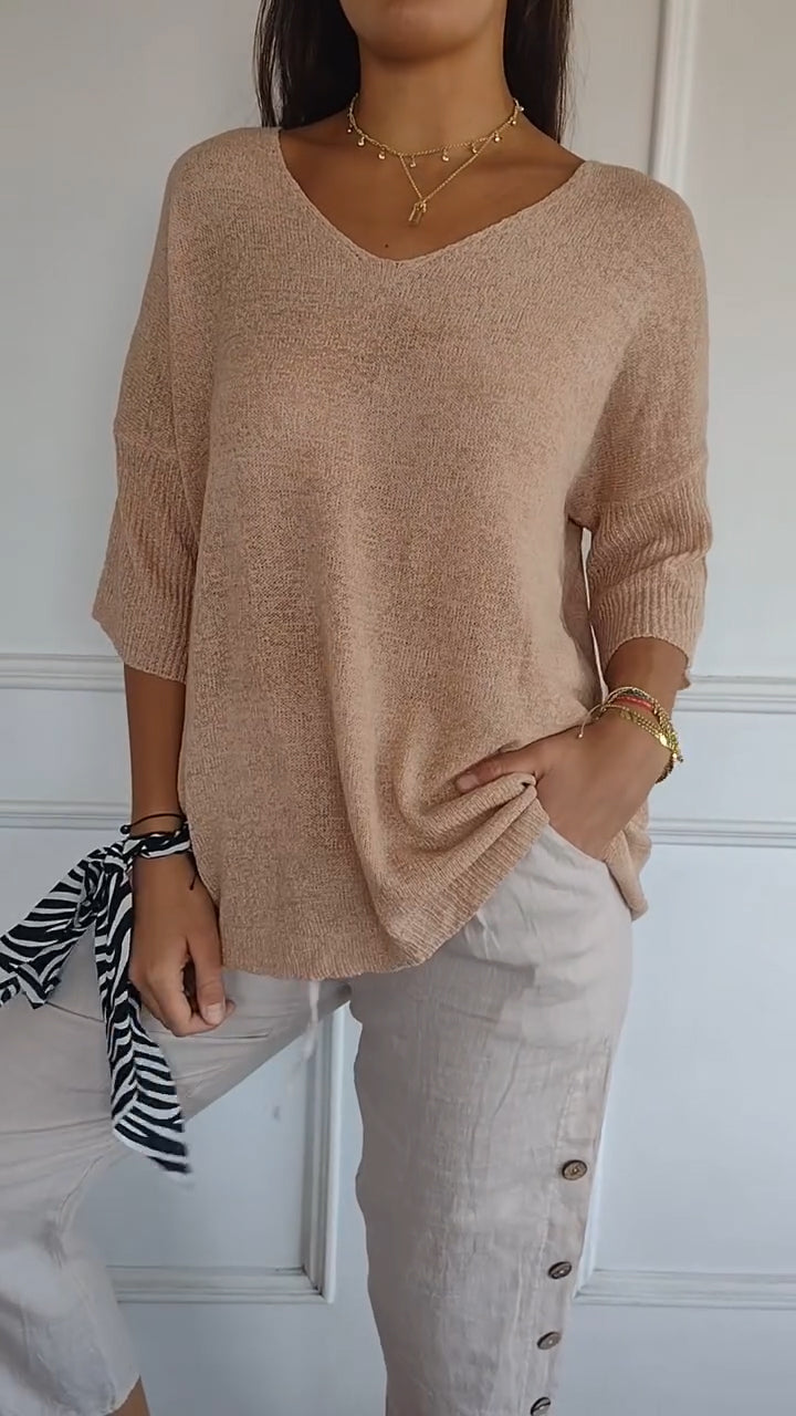 Wynette | Effortless V-Neck Three Quarter Sleeve Knit Top