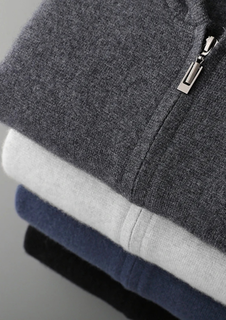 Tobias | Premium Cashmere Zip Up Hoodie Men - Charcoal