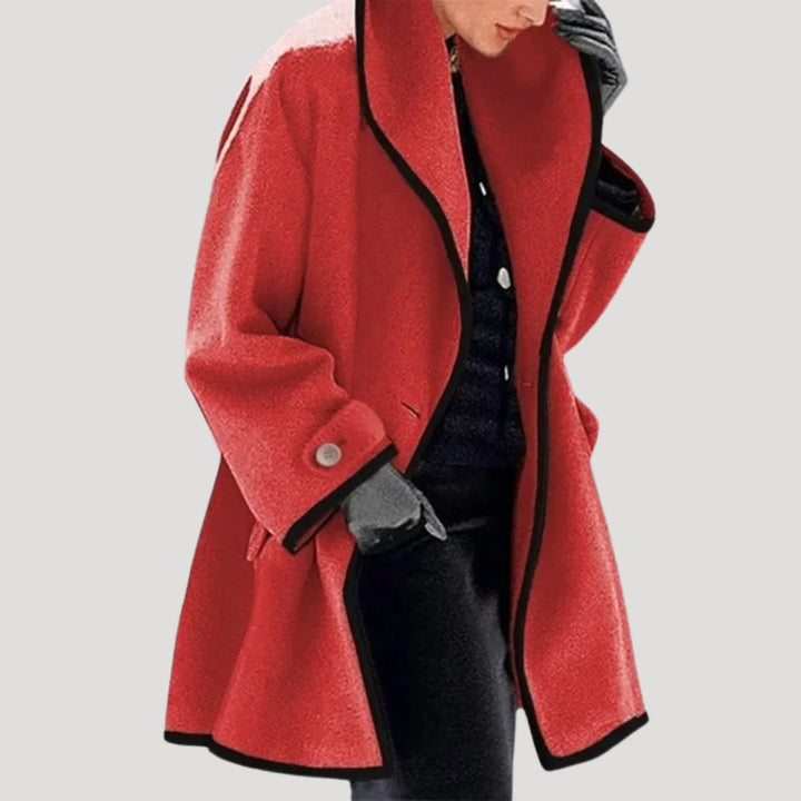 Quinn | Elegant Open Front Wool Blend Cape Coat With Contrast Trim