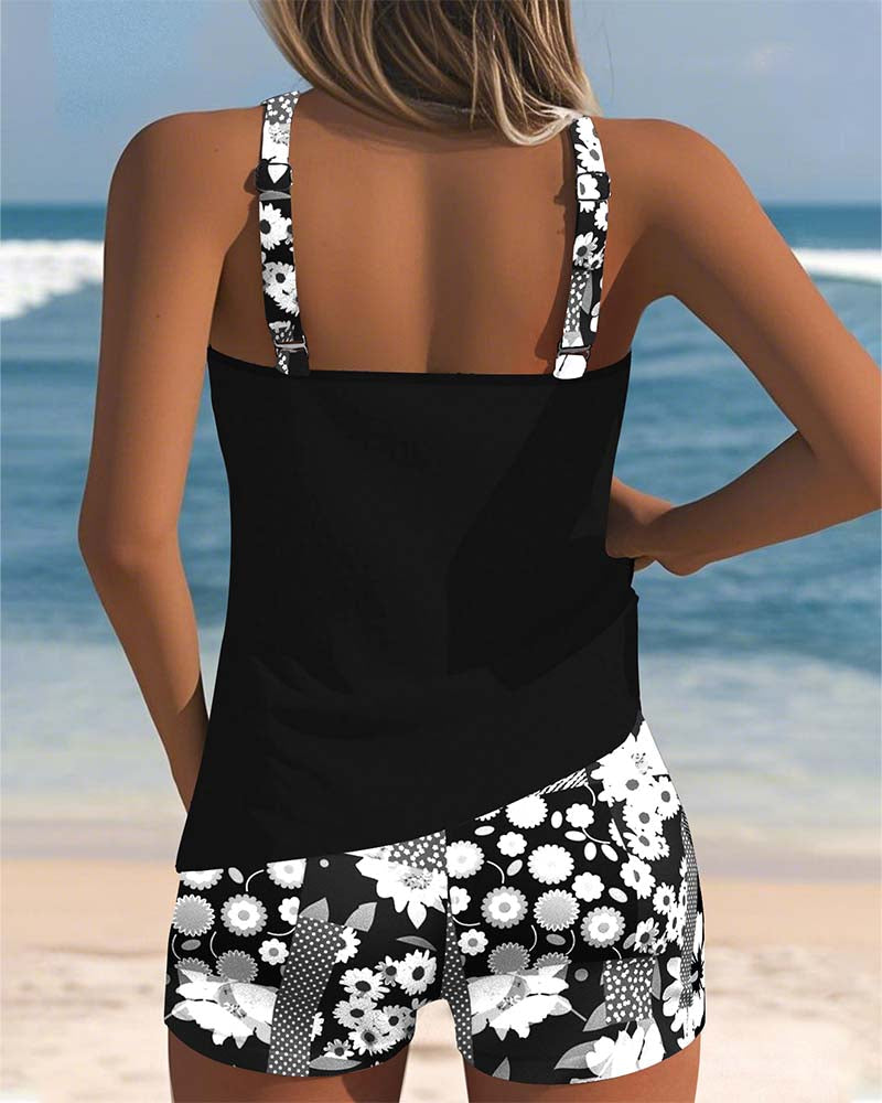 Fern | Stylish Floral Print Tankini Set With Swim Shorts