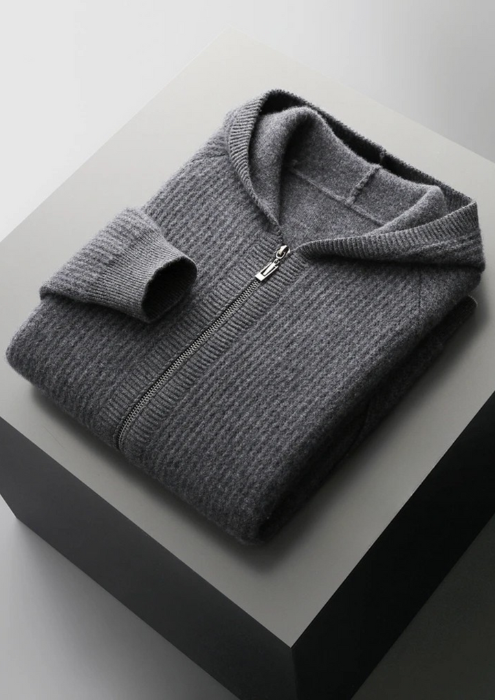 Camden | Stylish Wool Ribbed Zip-Up Hoodie Men - Premium Knit