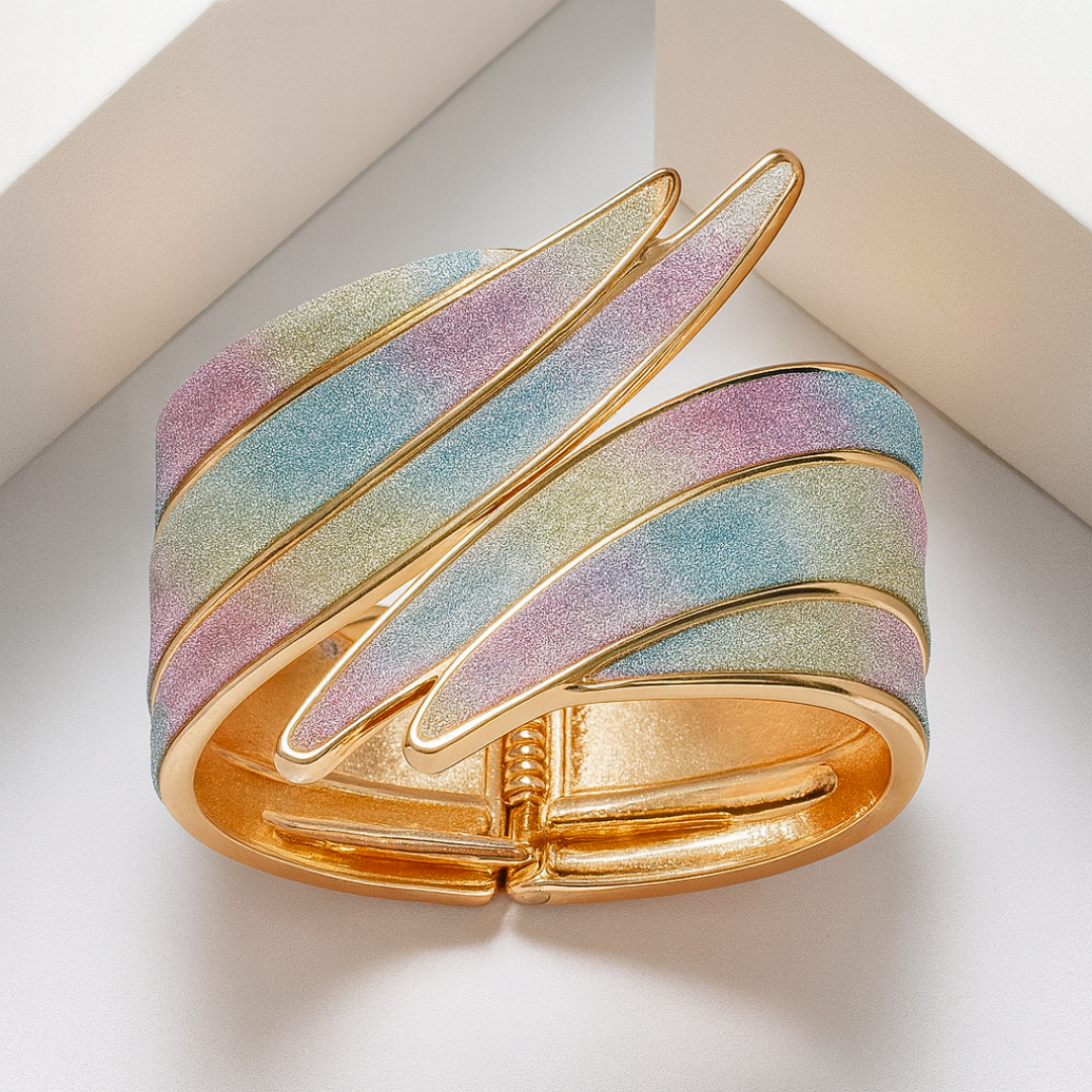 Esther | Chic Sculpted Wide Cuff Bracelet With Shimmer Panels