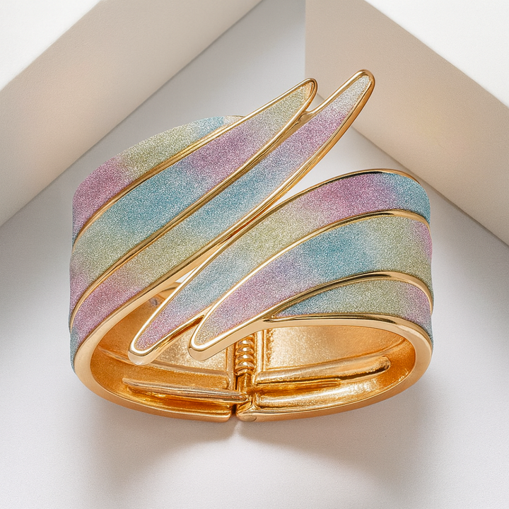 Esther | Chic Sculpted Wide Cuff Bracelet With Shimmer Panels