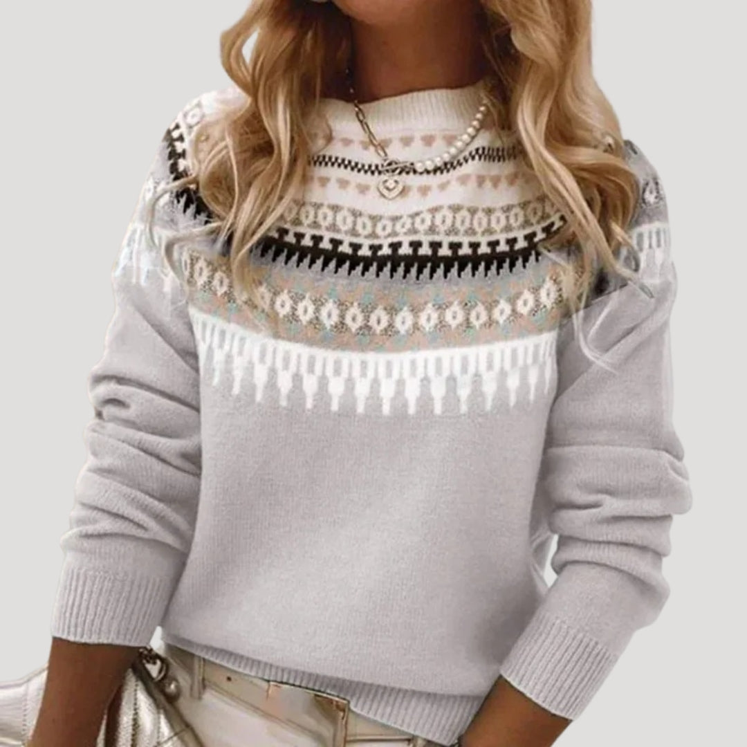 Valina | Elegant Fair Isle Knitted Winter Sweater With Ribbed Cuffs