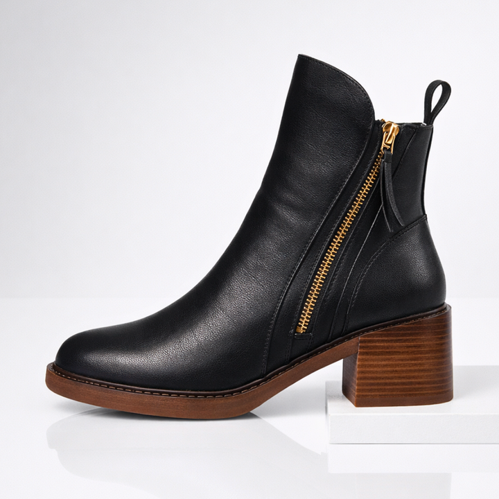 Penelope | Elegant Leather Block Heel Ankle Boots