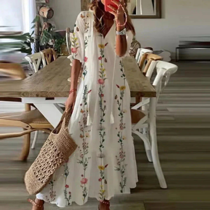 Rosie | Chic Floral Print Short Sleeve Maxi Dress