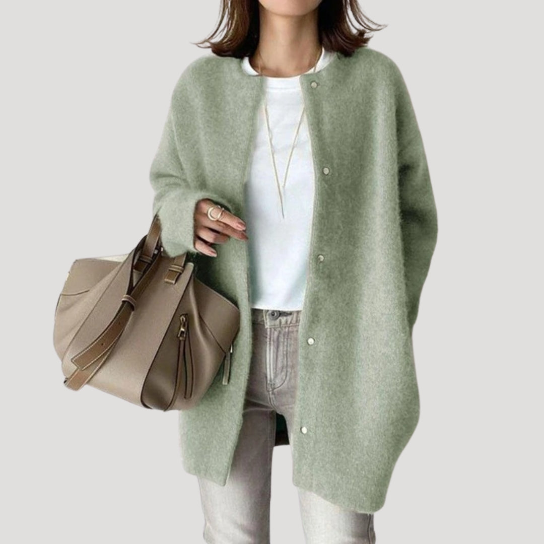 Hannah | Elegant Long Wool Cardigan With Button Front Detail