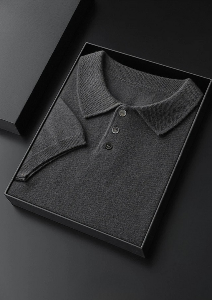 Cashmere Short Sleeve Polo Shirt Men - Light Blue Knit