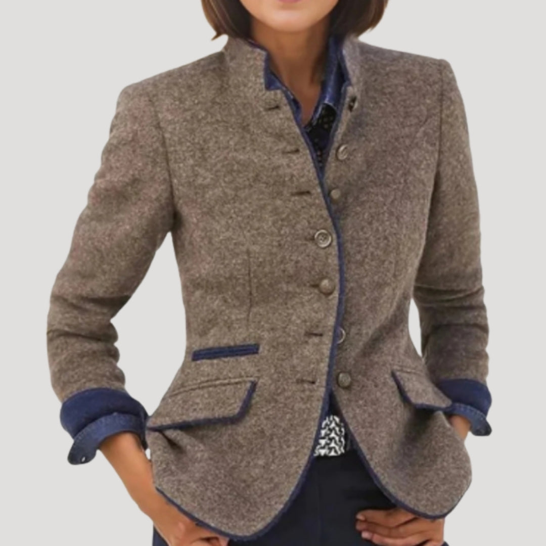 Cordelia | Elegant Fitted Tweed Blazer With High Collar