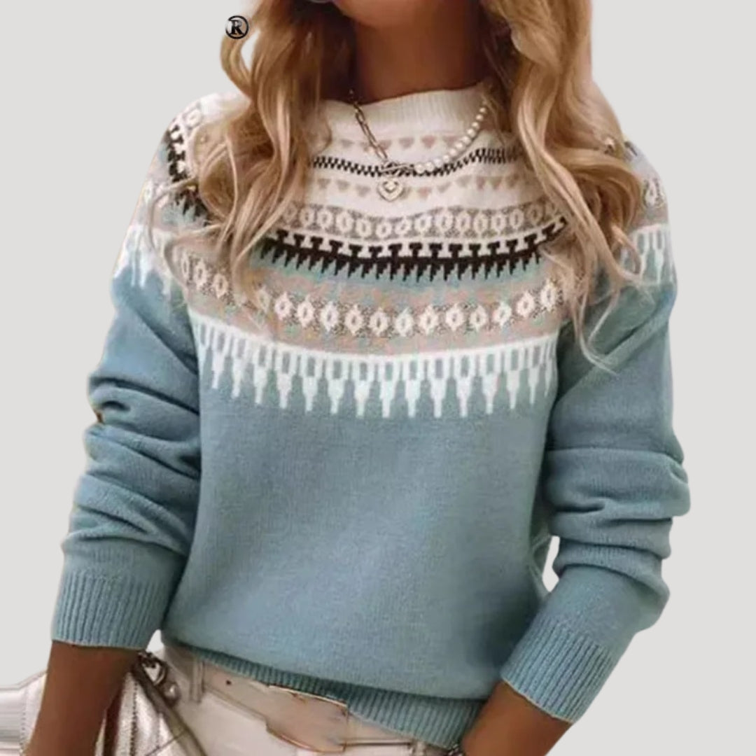 Valina | Elegant Fair Isle Knitted Winter Sweater With Ribbed Cuffs