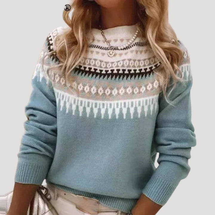 Valina | Elegant Fair Isle Knitted Winter Sweater With Ribbed Cuffs