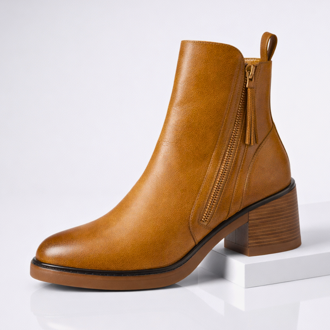 Penelope | Elegant Leather Block Heel Ankle Boots