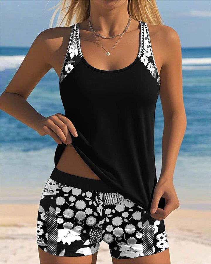 Fern | Stylish Floral Print Tankini Set With Swim Shorts