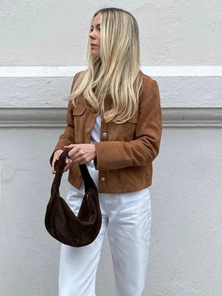 Sage | Chic Button-Up Suede Jacket With Chest Pockets