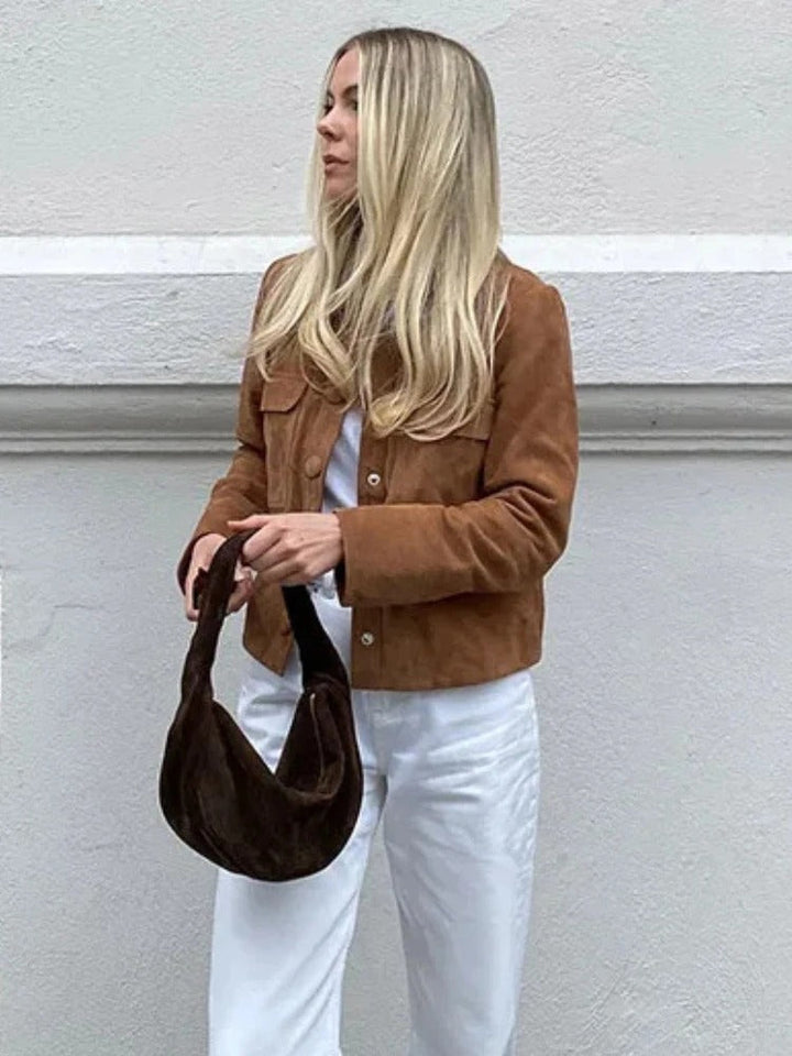 Sage | Chic Button-Up Suede Jacket With Chest Pockets