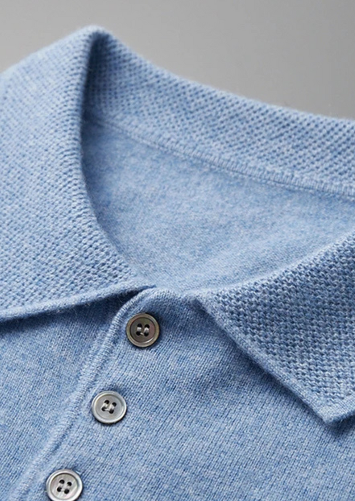 Cashmere Short Sleeve Polo Shirt Men - Light Blue Knit