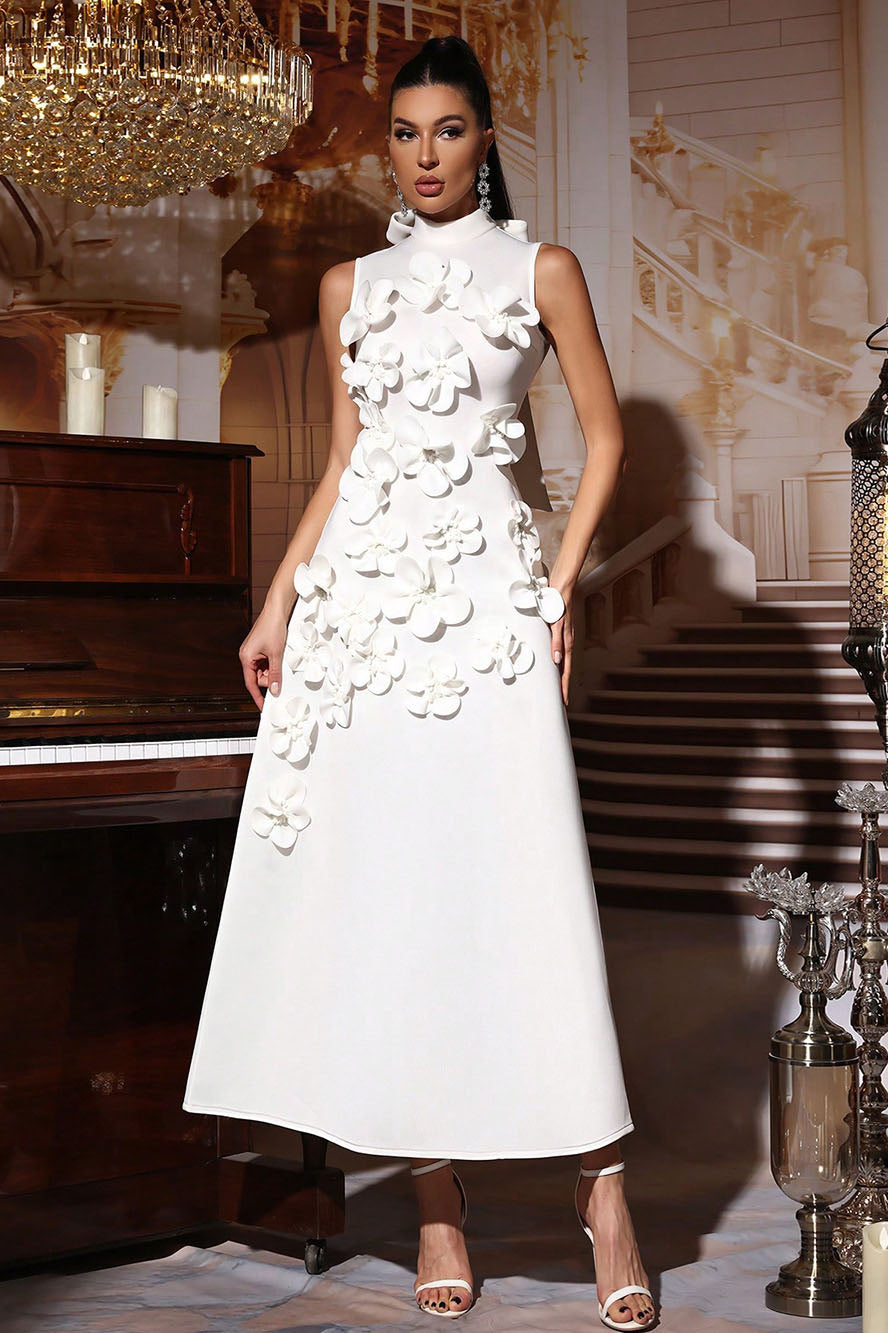 Ethel | Elegant Flower Embellished Sleeveless Maxi Dress