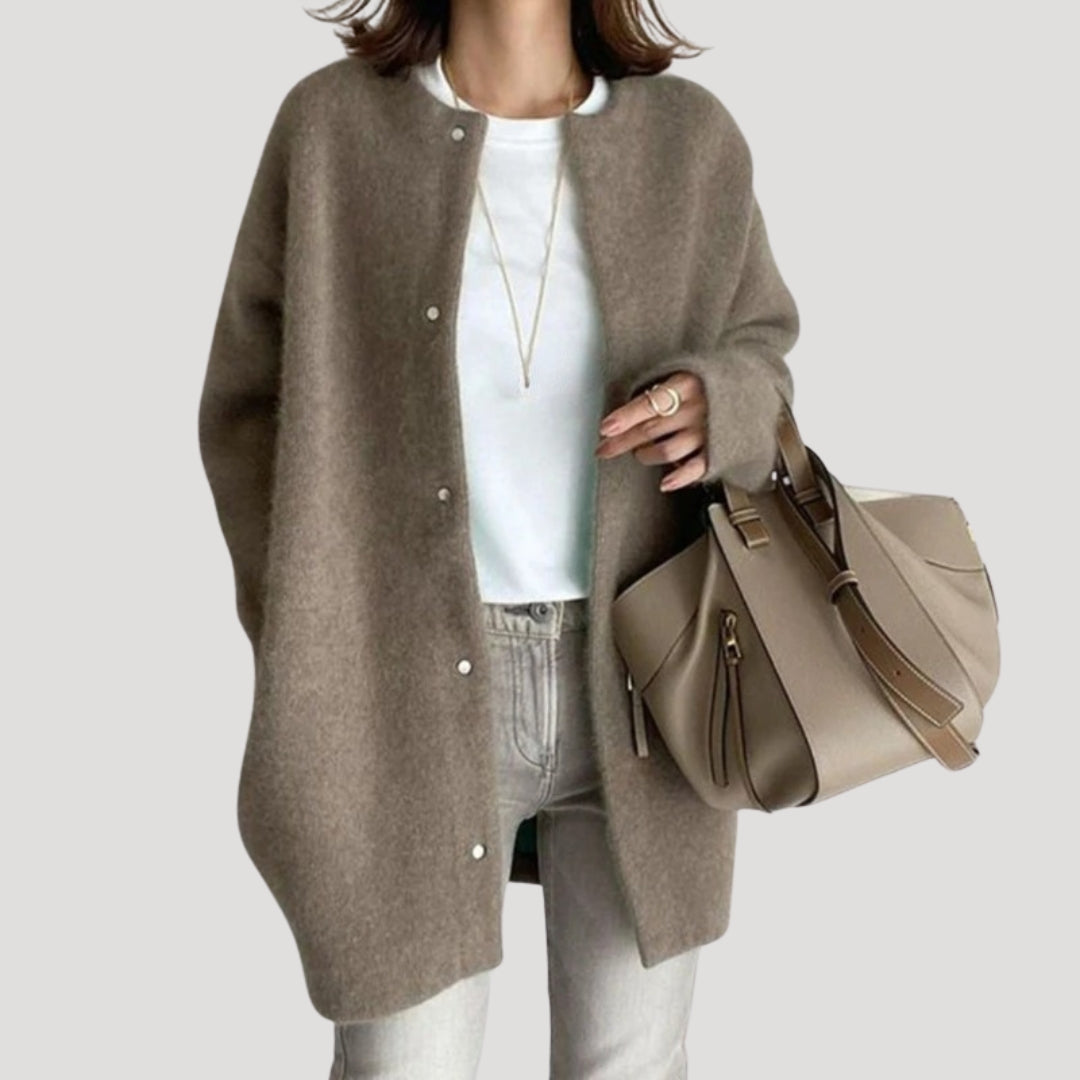 Hannah | Elegant Long Wool Cardigan With Button Front Detail