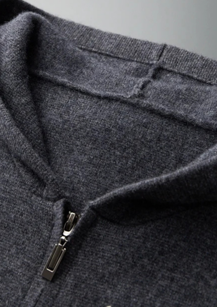 Tobias | Premium Cashmere Zip Up Hoodie Men - Charcoal