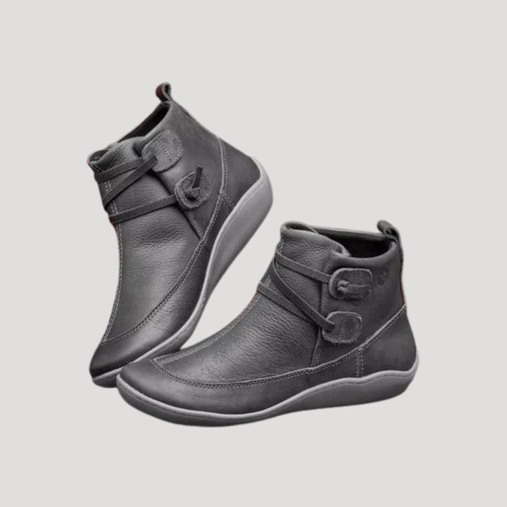 Evelyn | Stylish Waterproof Leather Ankle Boots With Buckle Straps