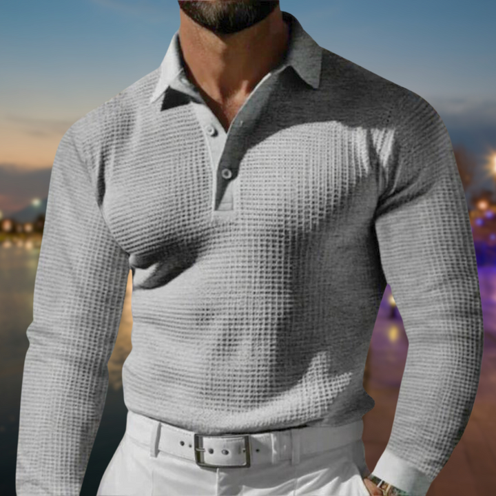 Nino | Stylish Long Sleeve Waffle Knit Polo Sweater Men