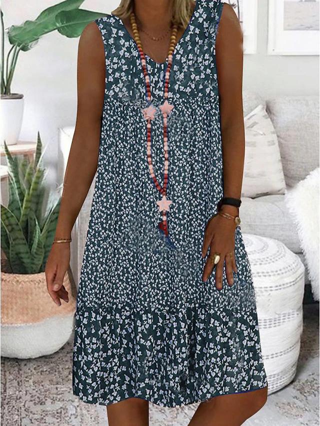 Tabitha | Chic Sleeveless V-Neck Floral Print Midi Dress