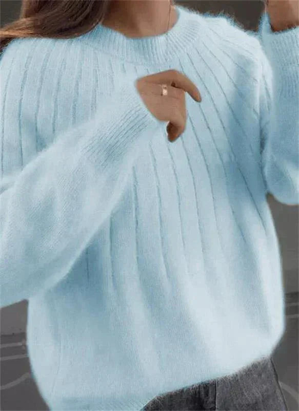 Hannah | Elegant Cozy Blue Cashmere Knit Pullover Sweater