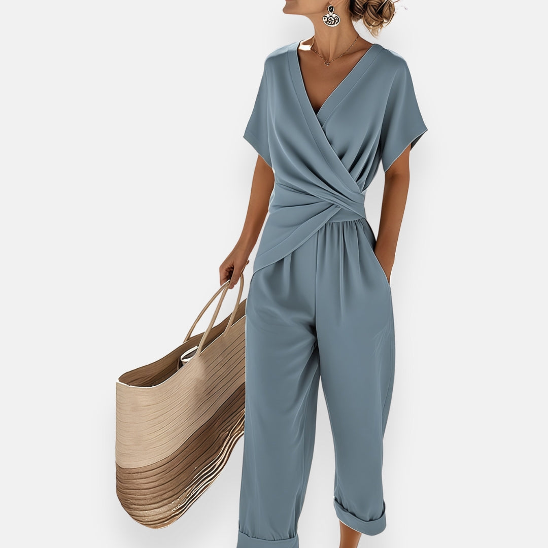Moira | Elegant Wrap V-Neck Wide Leg Jumpsuit Women