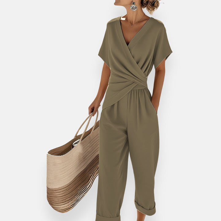 Moira | Elegant Wrap V-Neck Wide Leg Jumpsuit Women