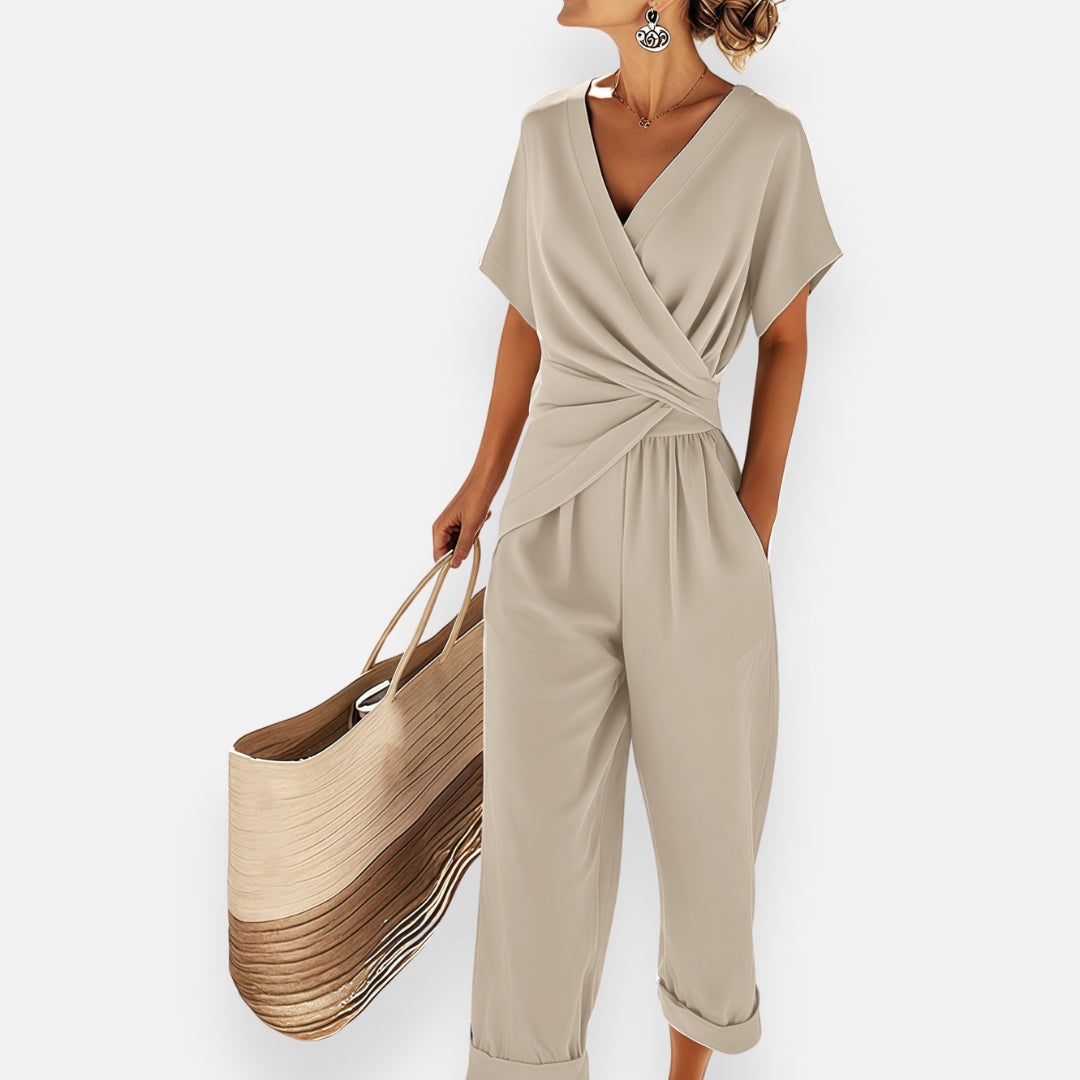 Moira | Elegant Wrap V-Neck Wide Leg Jumpsuit Women
