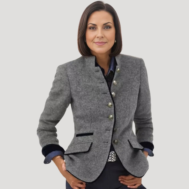 Cordelia | Elegant Fitted Tweed Blazer With High Collar