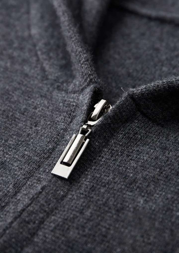 Tobias | Premium Cashmere Zip Up Hoodie Men - Charcoal