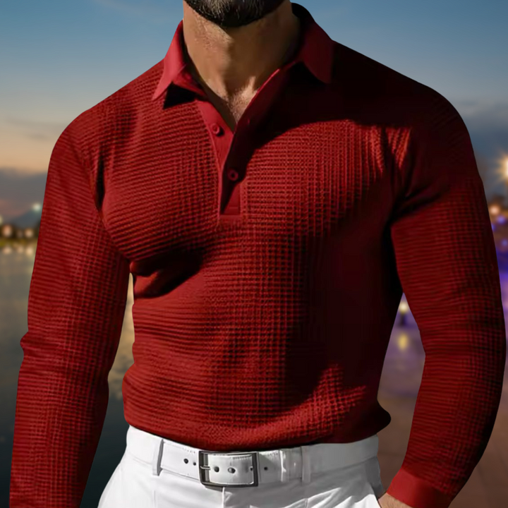 Nino | Stylish Long Sleeve Waffle Knit Polo Sweater Men