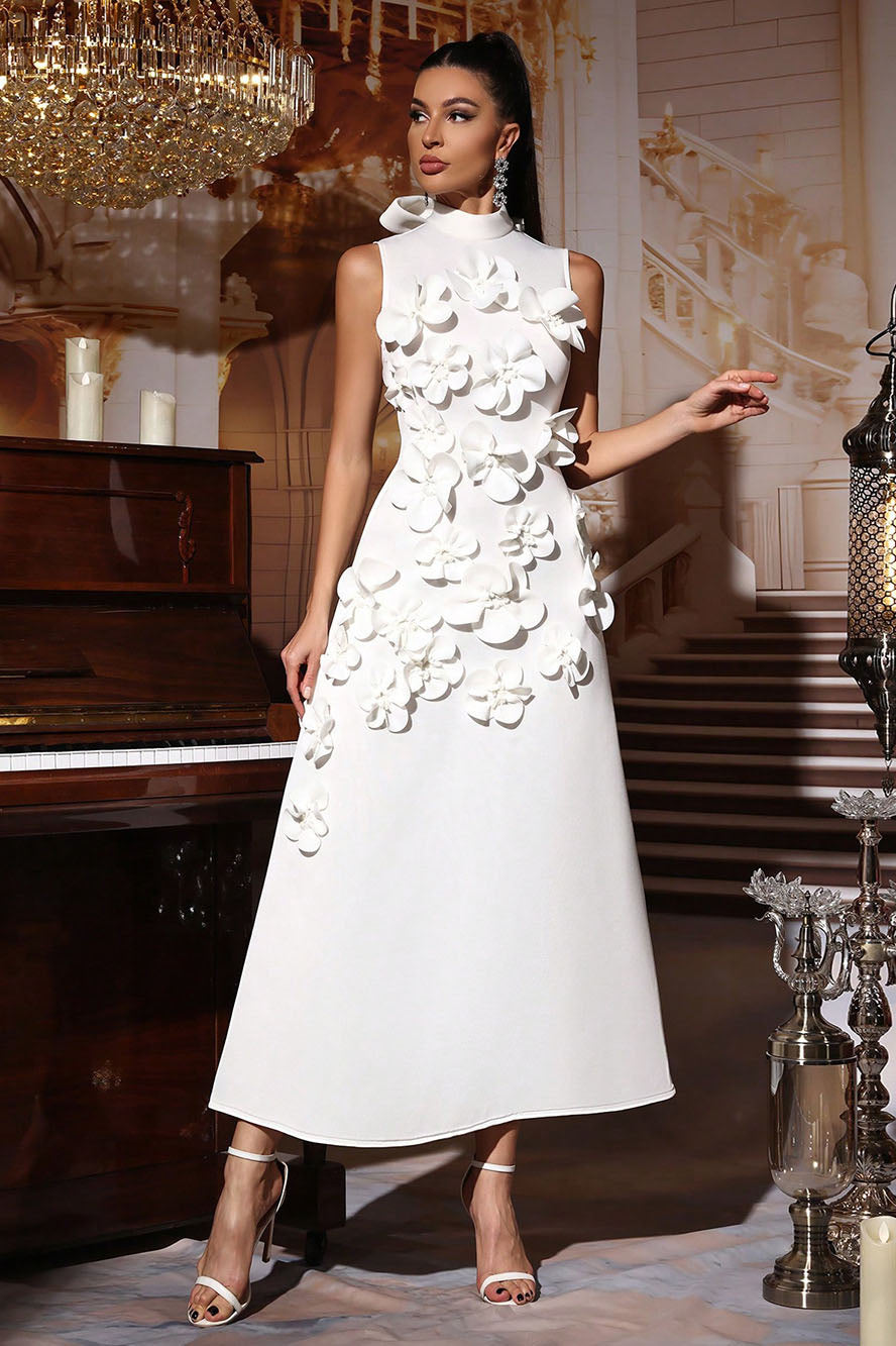 Ethel | Elegant Flower Embellished Sleeveless Maxi Dress