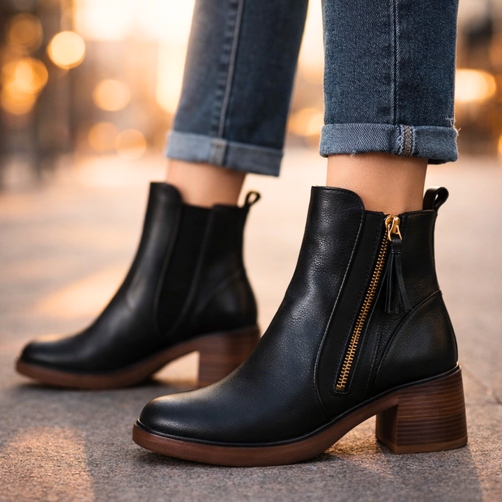 Penelope | Elegant Leather Block Heel Ankle Boots