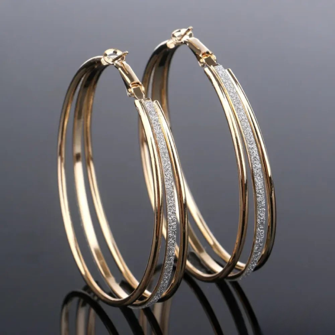 Margot | Elegant Double Layer Gold Hoop Earrings With Glitter Detail