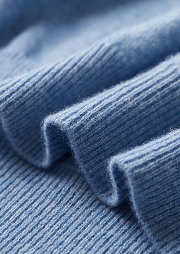 Cashmere Short Sleeve Polo Shirt Men - Light Blue Knit