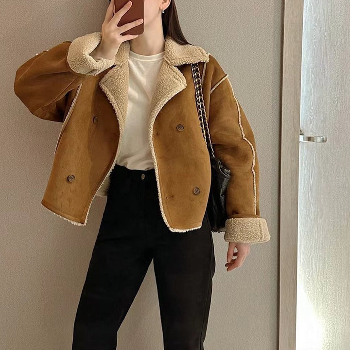 Bellamy | Chic Cropped Sherpa Lined Suede Jacket Women