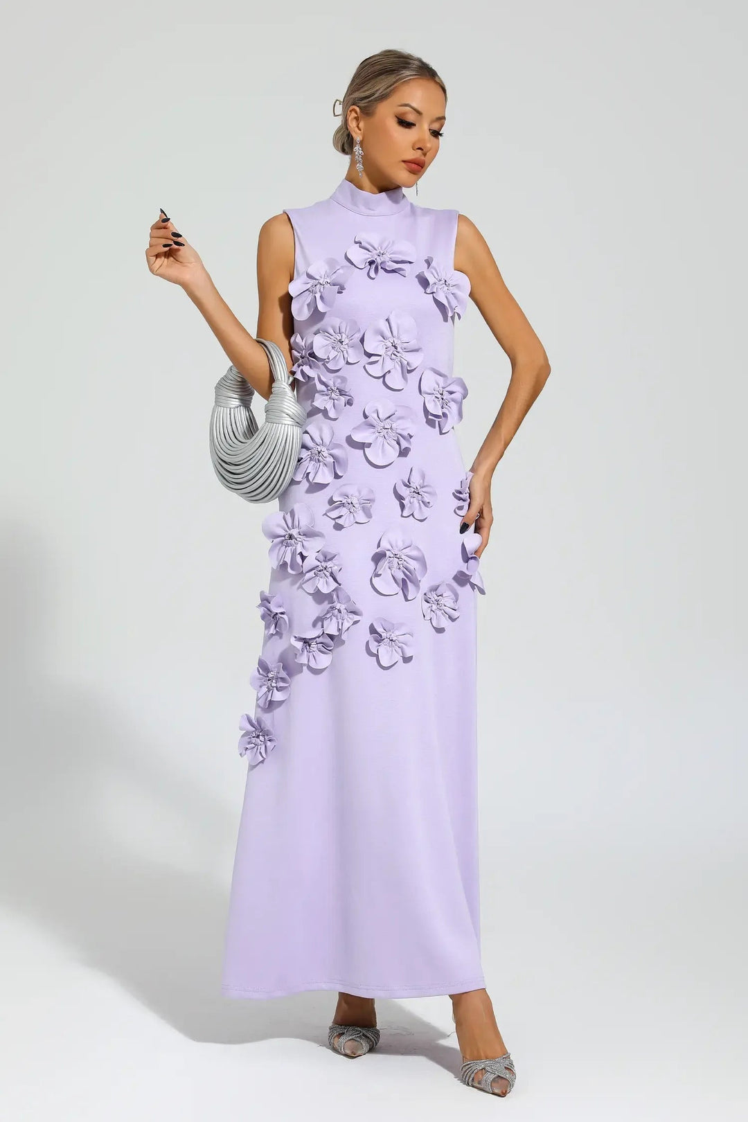 Ethel | Elegant Flower Embellished Sleeveless Maxi Dress