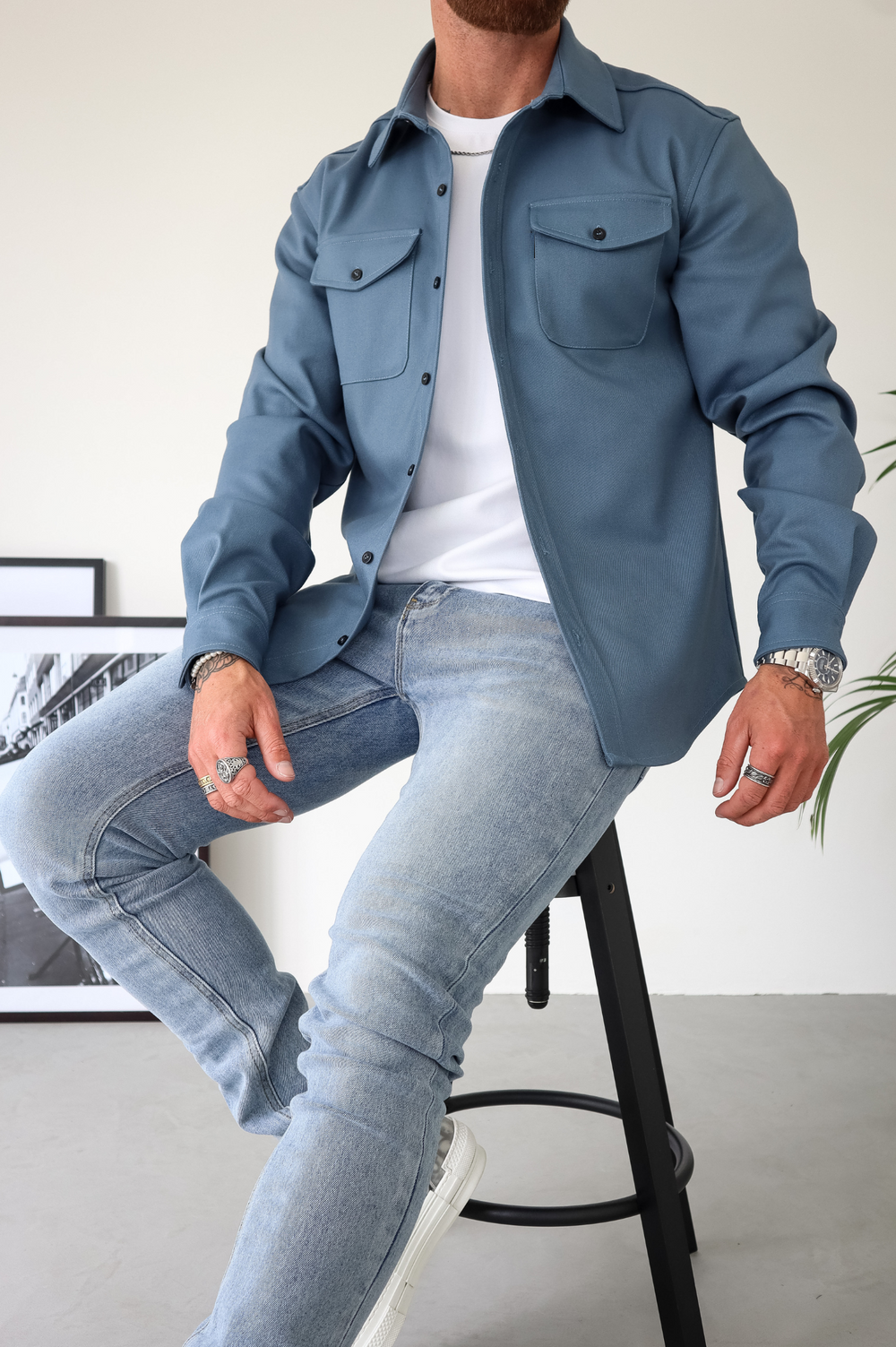 Sebastian | Stylish Long Sleeve Button Up Overshirt With Chest Pockets