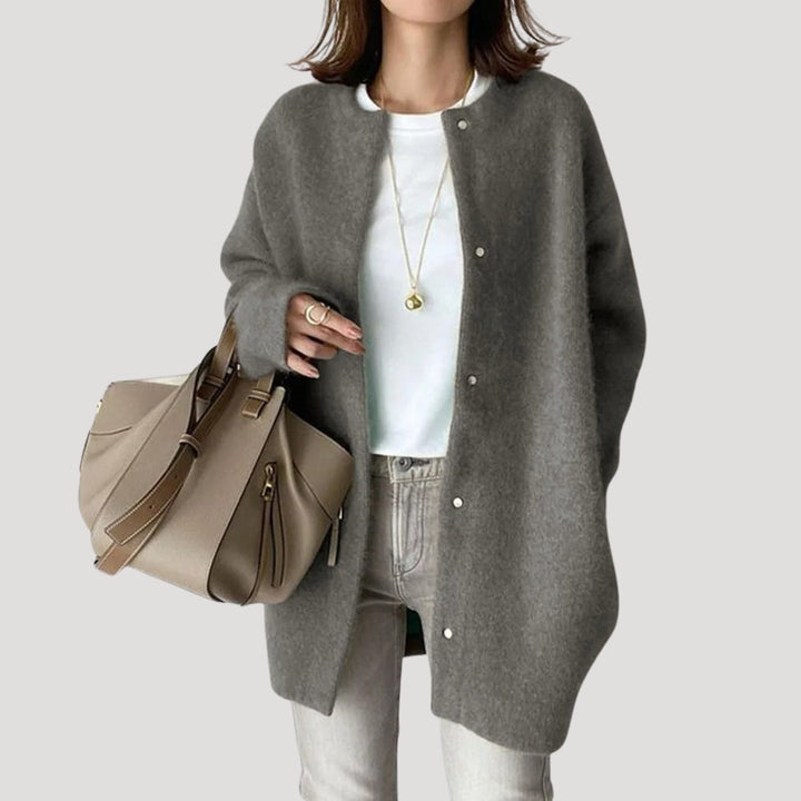 Hannah | Elegant Long Wool Cardigan With Button Front Detail